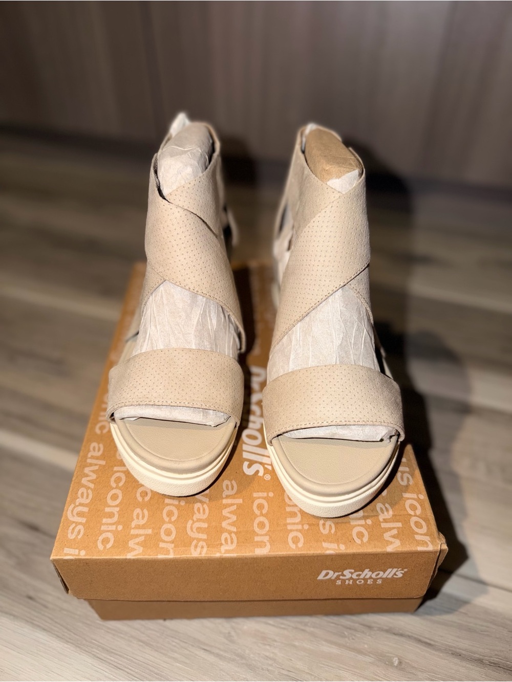 Dr. Scholl's Neutral Beige Platform Wedge Sandals